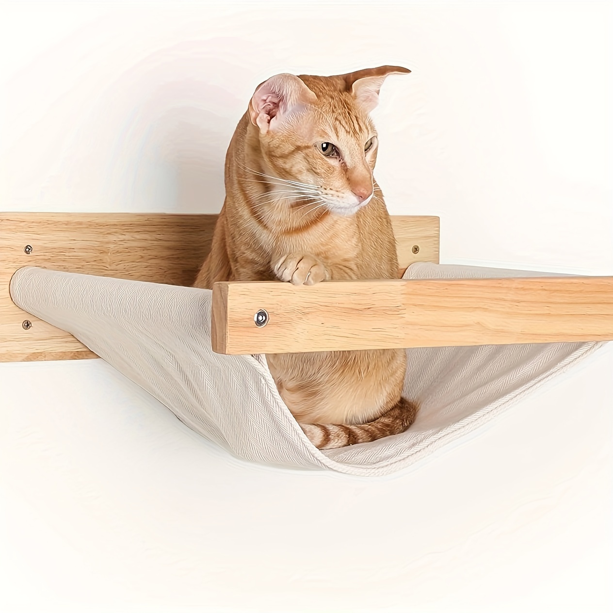 

Fukumaru Cat Hammock Wall Mounted, Wooden Cat Wall Furniture, 18 X 14 In Kitty Beds And Perches, Suitable For 16 Inch Drywall Installation, Larger Version Cat Wall Shelves With Extra Cloth