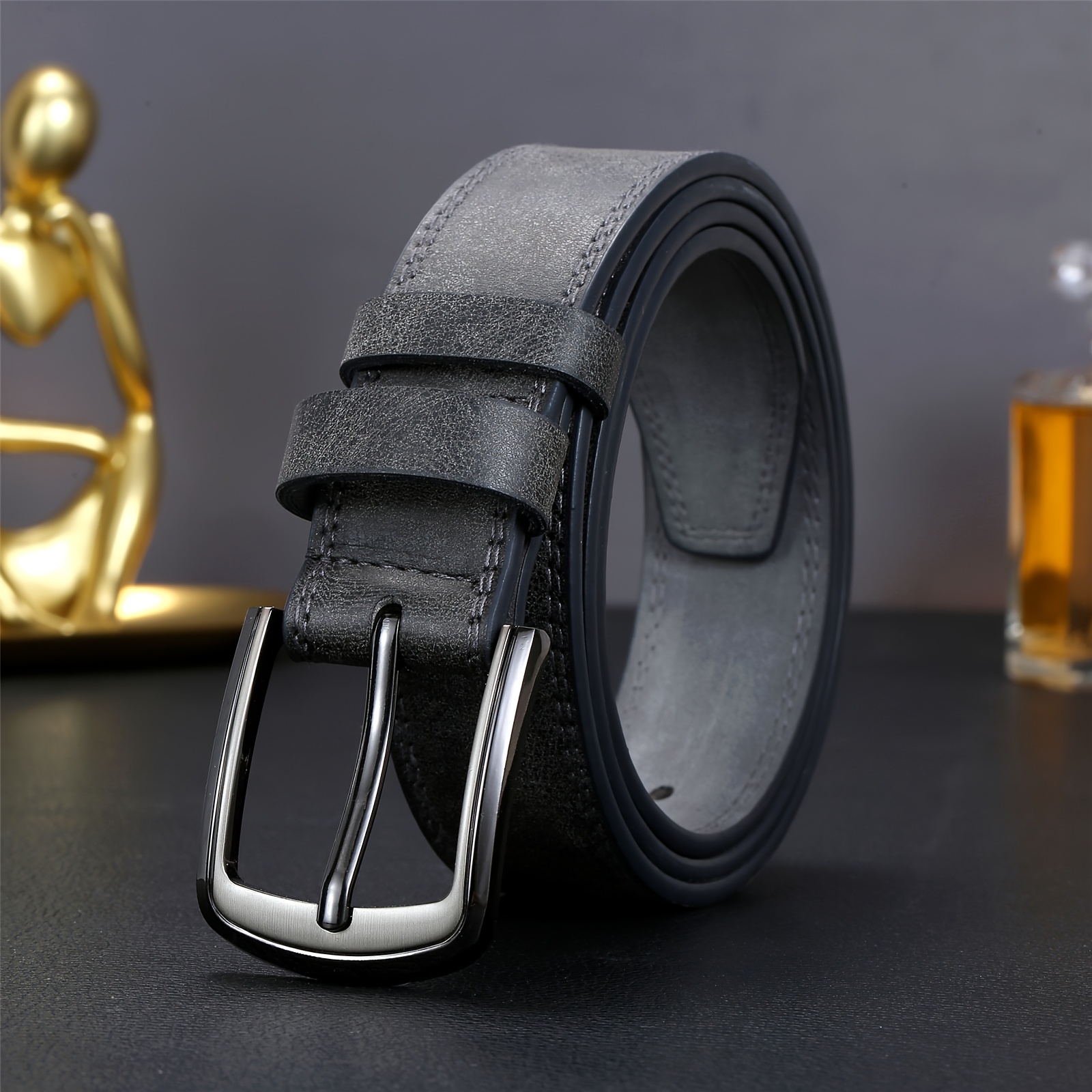 Stylish Wide Stitching Alloy Buckle Belt for Men - Durable, Adjustable, and Comfortable Accessory for Jeans and Trousers - Perfect for Daily Wear, Sports, and Casual Occasions