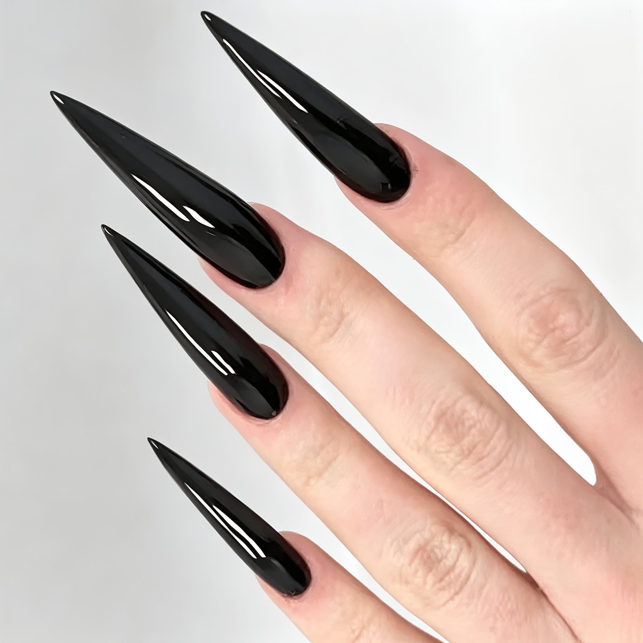 TEMU 25pz Unghie Finte a Stiletto Lunghe Lucide a Pressione, Serie Cool Black, Riutilizzabili, Unghie Finte Eleganti e Versatili a Tema Cool