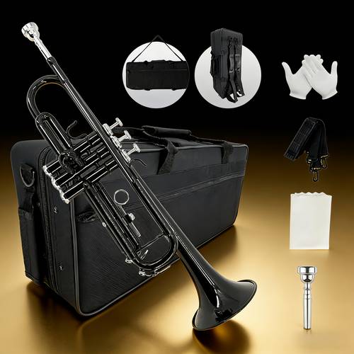 high end black small trumpet set brass material anti oxidation high quality perfect bb standard trumpet elegant black polished lacquer surface grade examination performance teaching special wind instrument set
