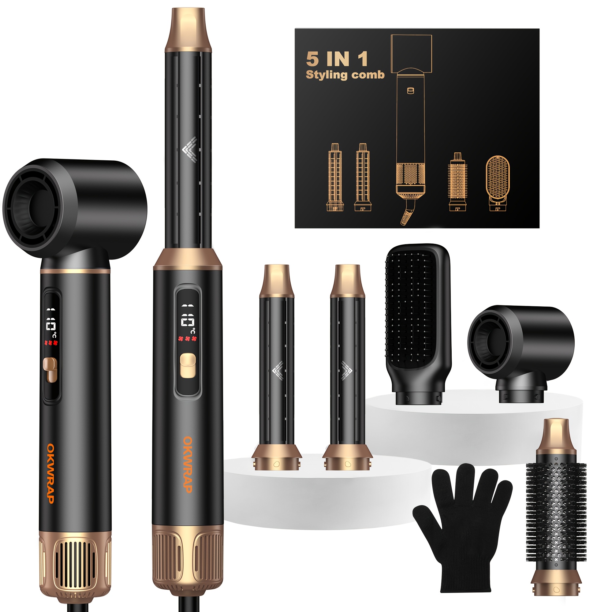 E-shop Haarstyler Heißluftbürste mit LCD-Display, abnehmbare Haar-Heißbürste, Lockenstab, Lockenwickler, Styling-Upgrade, Lockenstabbürste, Haarstyling
