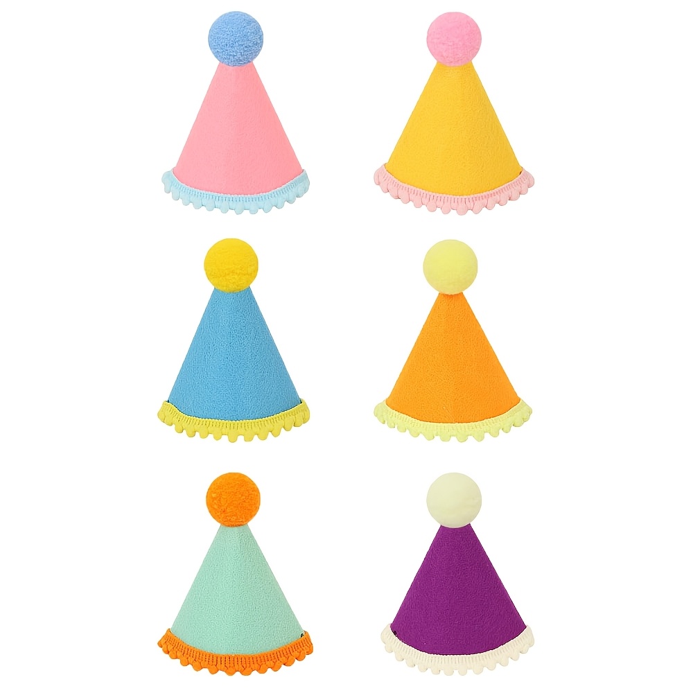 Image of 6-pack Mini Party Hats, Birthday Party Conical Hats, Rainbow Themed Felt Hats, Suitable For Dogs, Cats, Rabbits, Puppies, And Other Animal Birthday Decorations - No
