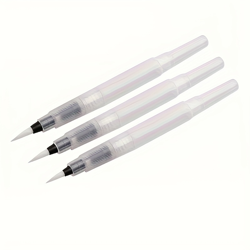 3pcs Refillable Water Brush Pen Set With Nylon Tips - Transparent Body, Ideal For Watercolor, Gouache & - High-quality Art Supplies For Creative Painting