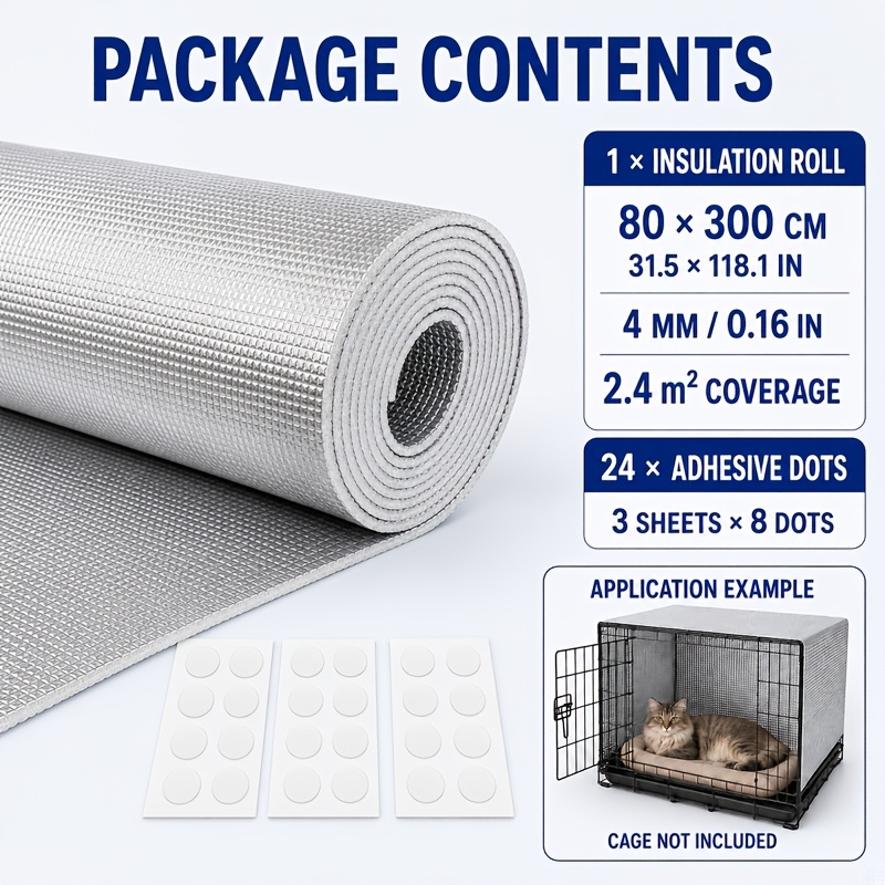TEMU Dog Crate Cover, Pet Cage Insulation Protective Cover, 80×300cm, 4mm Reflective Insulation Foam, Dog Crate Cold-proof Thermal Insulation Cover,