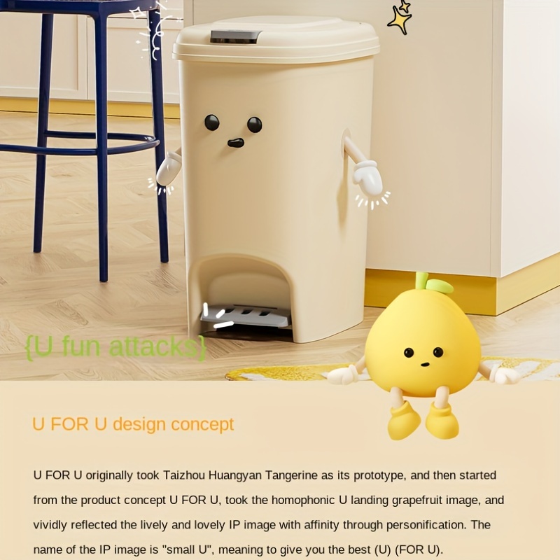 

Cute & Stylish Large Capacity Trash Can With Odor Seal - Dual-open, Press-to-open Design For Kitchen, Living Room, Bathroom - Durable Plastic Storage Solution