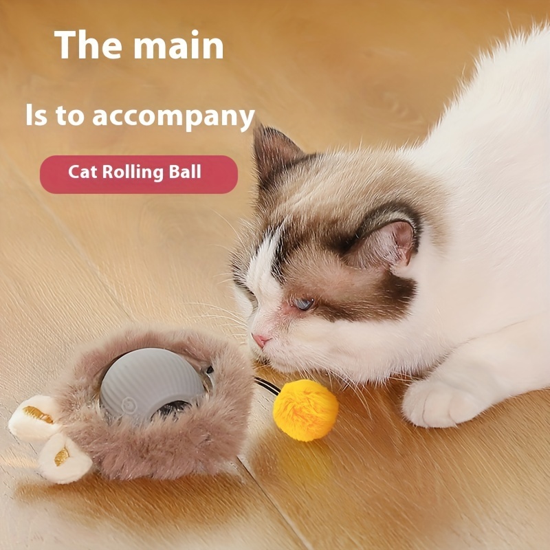 

Usb Rechargeable Interactive Cat Toy With Led Light - Striped Plush, Fast Rolling, Low Voltage, Ideal For Indoor Play & Exercise