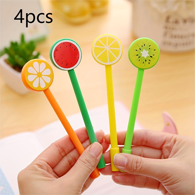 

4pcs Fruit Shaped Gel Ink Rollerball Pens, Fine Point 0.5mm, Smooth Writing For Journaling And Note Taking
