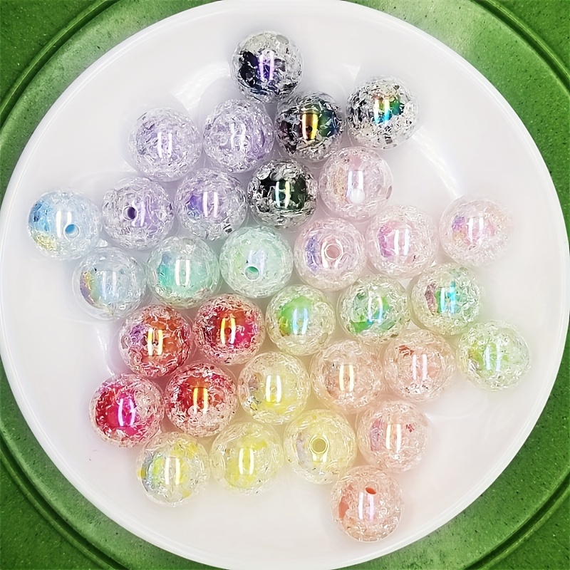 TEMU [customer Favorite] 20pcs Vibrant Acrylic Bead Set For Diy Crafts – 16mm Crackle-plated Round Beads For Jewelry, Keychains & Phone Charms