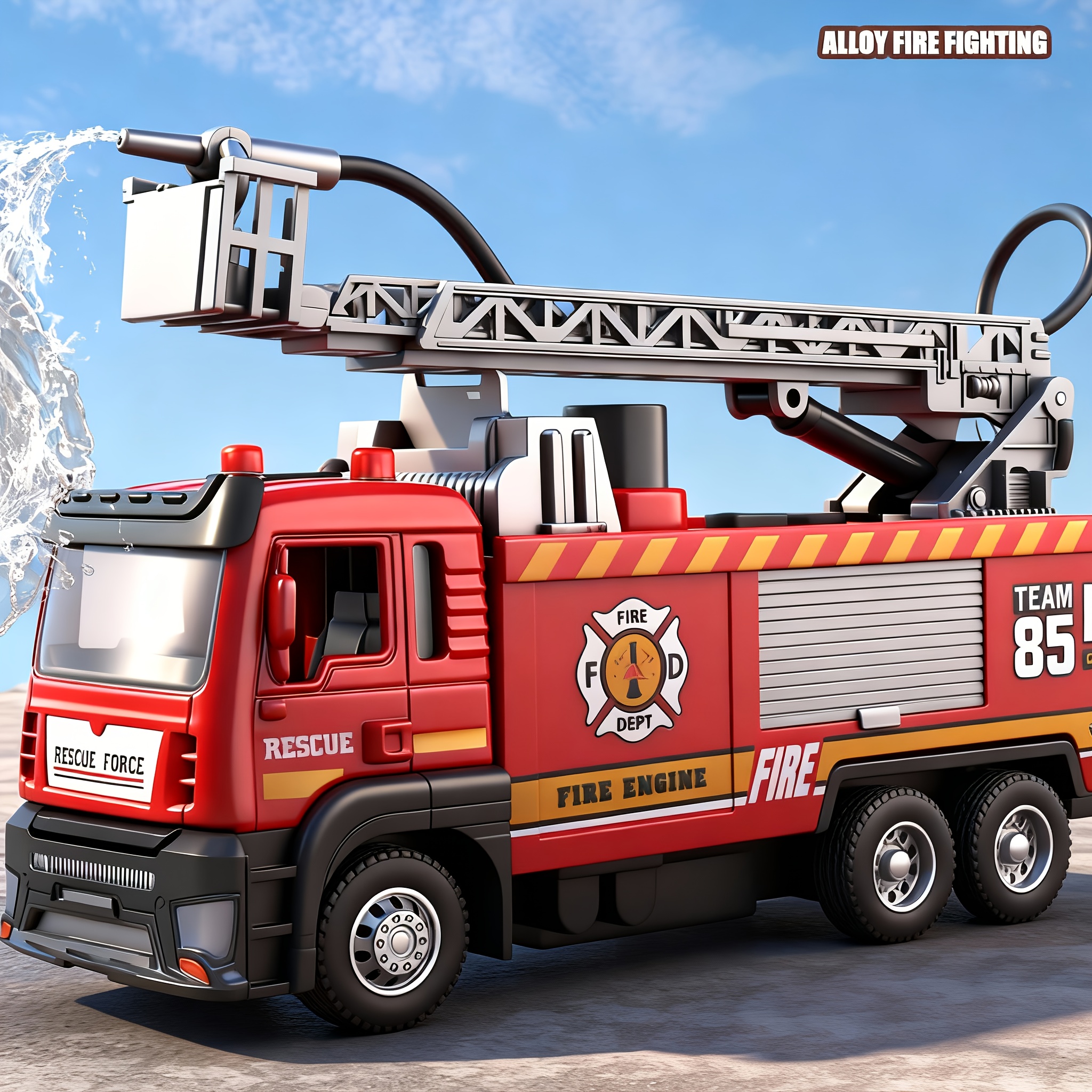 simulation alloy fire truck model toy the car door     can realistically spray   retractable ladder suitable for gifts for boys and girls over