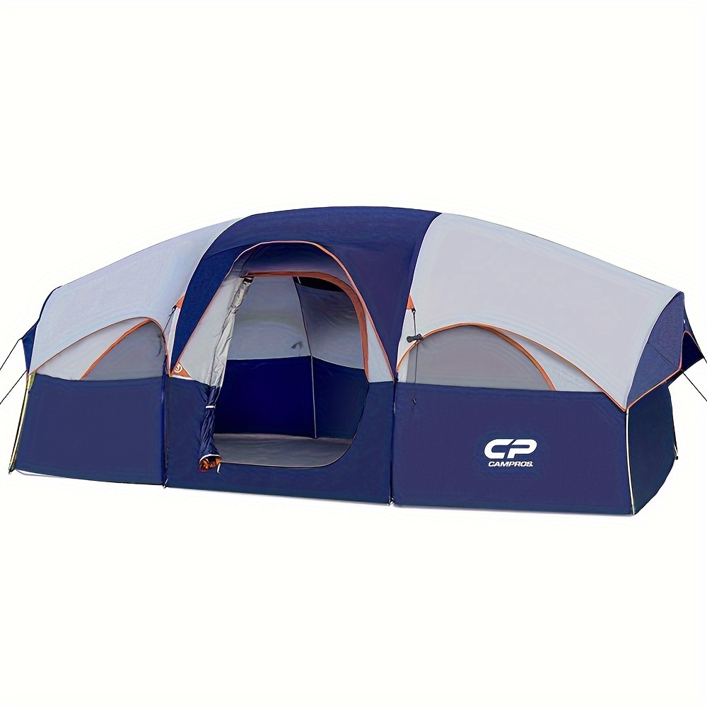 

Campros Cp Tent 8 Person Camping Tents, Weather Resistant Family Tent, 5 Large Mesh Windows, Double Layer, Divided Curtain For Separated Room, Portable With Carry Bag