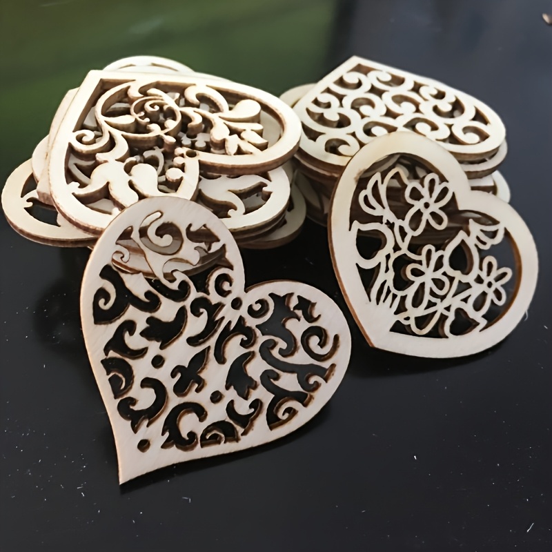 

25pcs Natural Slices With Hollowed Patterns For Scrapbooking And Diy Crafts - Small Love Shaped Embellishments, Room Decor