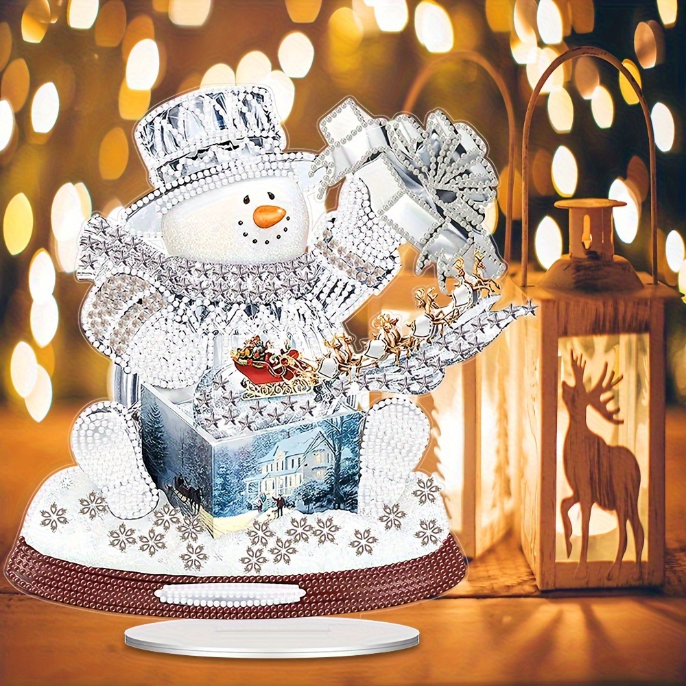 

Christmas Snowman 5d Diy Kit - Unique Shaped Gem Art For Table Decor, Set,