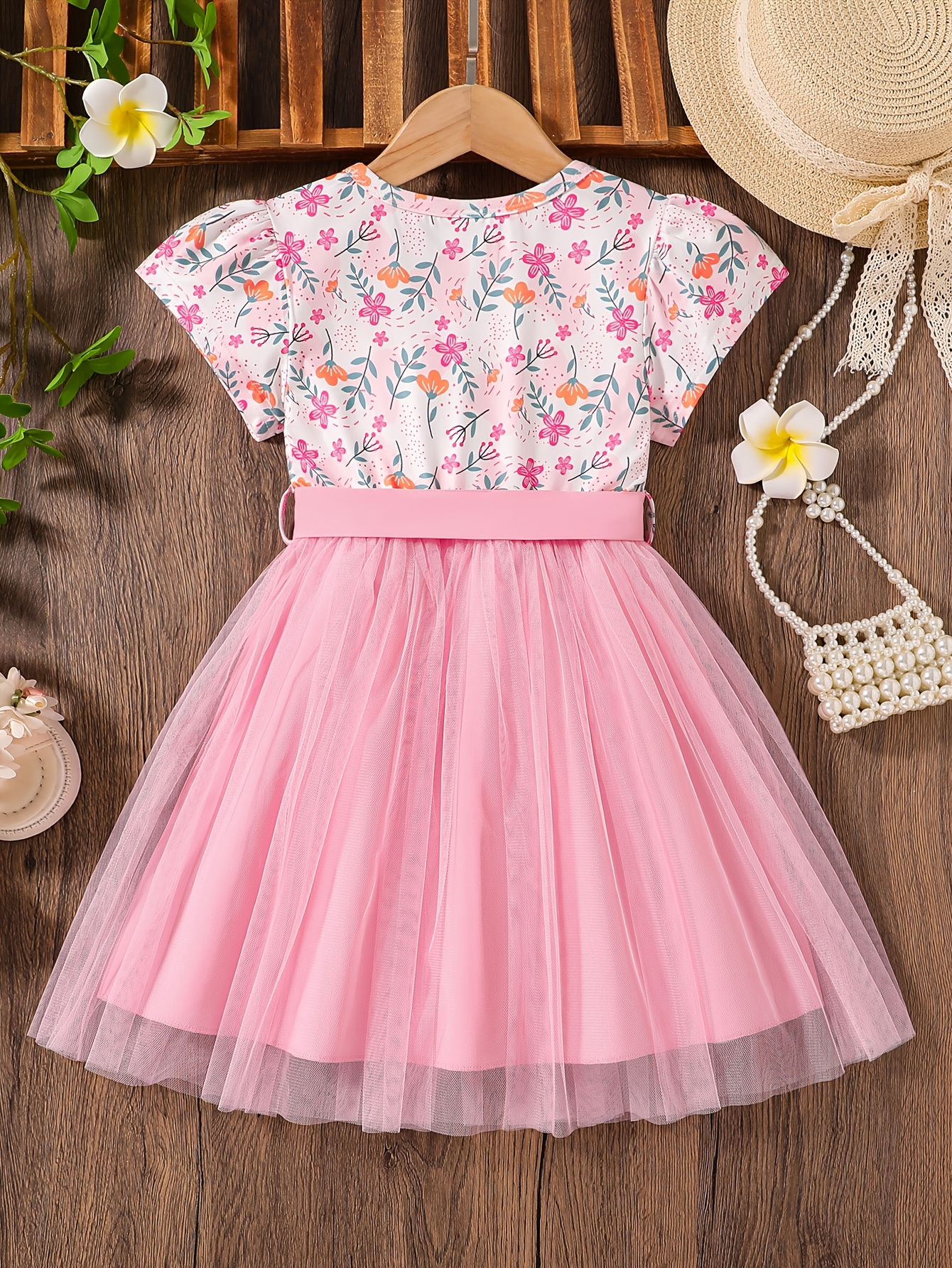 Vestido Verano Niña Con Estampado Floral - Manga De Volantes, Cintura Elástica, Cómodo Y Bonito Para Fiestas O Diario