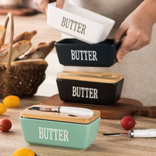 item picture ceramic butter dish with lid ceramic countertop butter keeper with knife and silicone sealing for gift and party