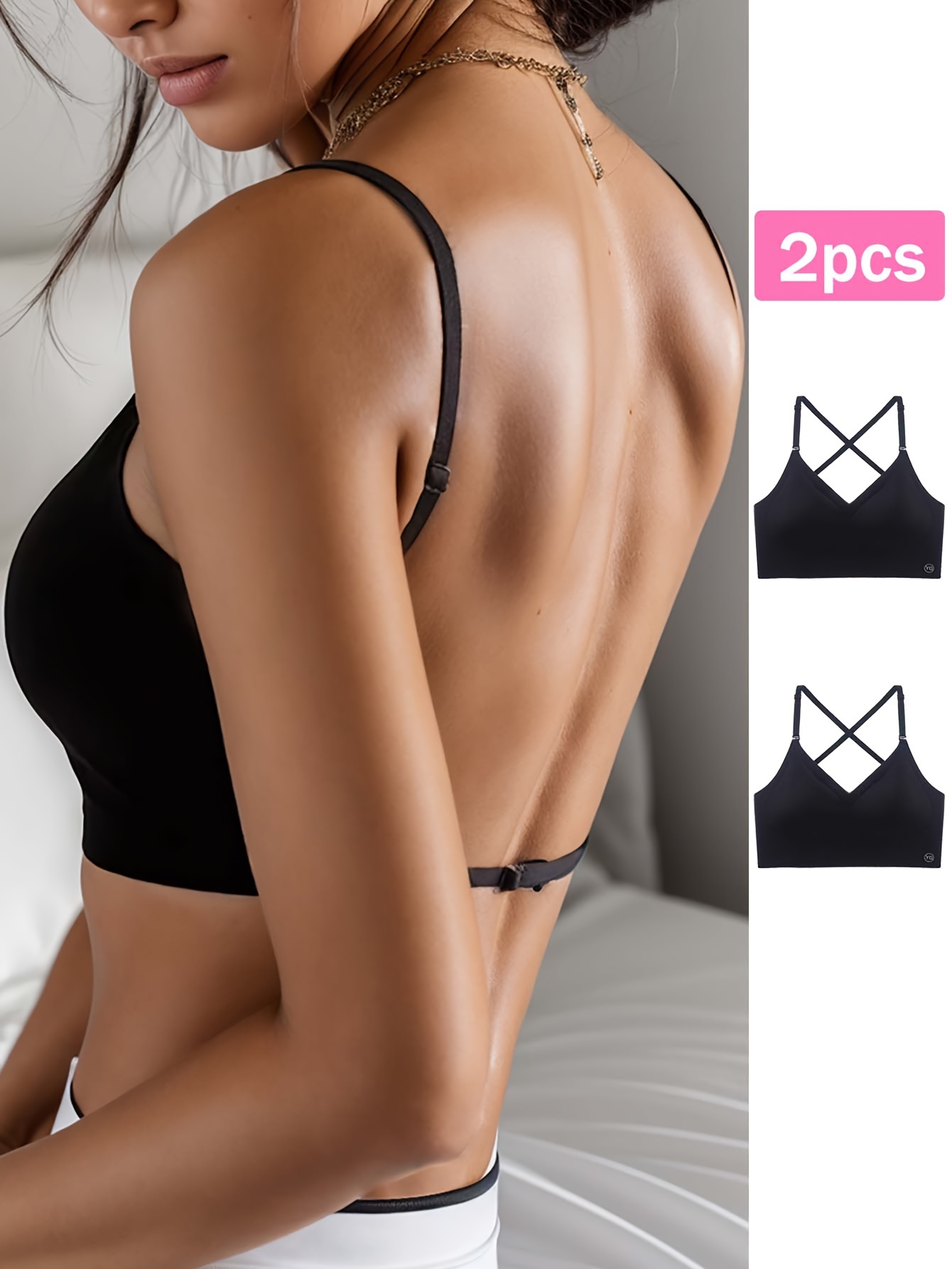 2pcs seamless u backless sports bra set breathable comfortable crop top with adjustable straps for yoga and fitness details 10