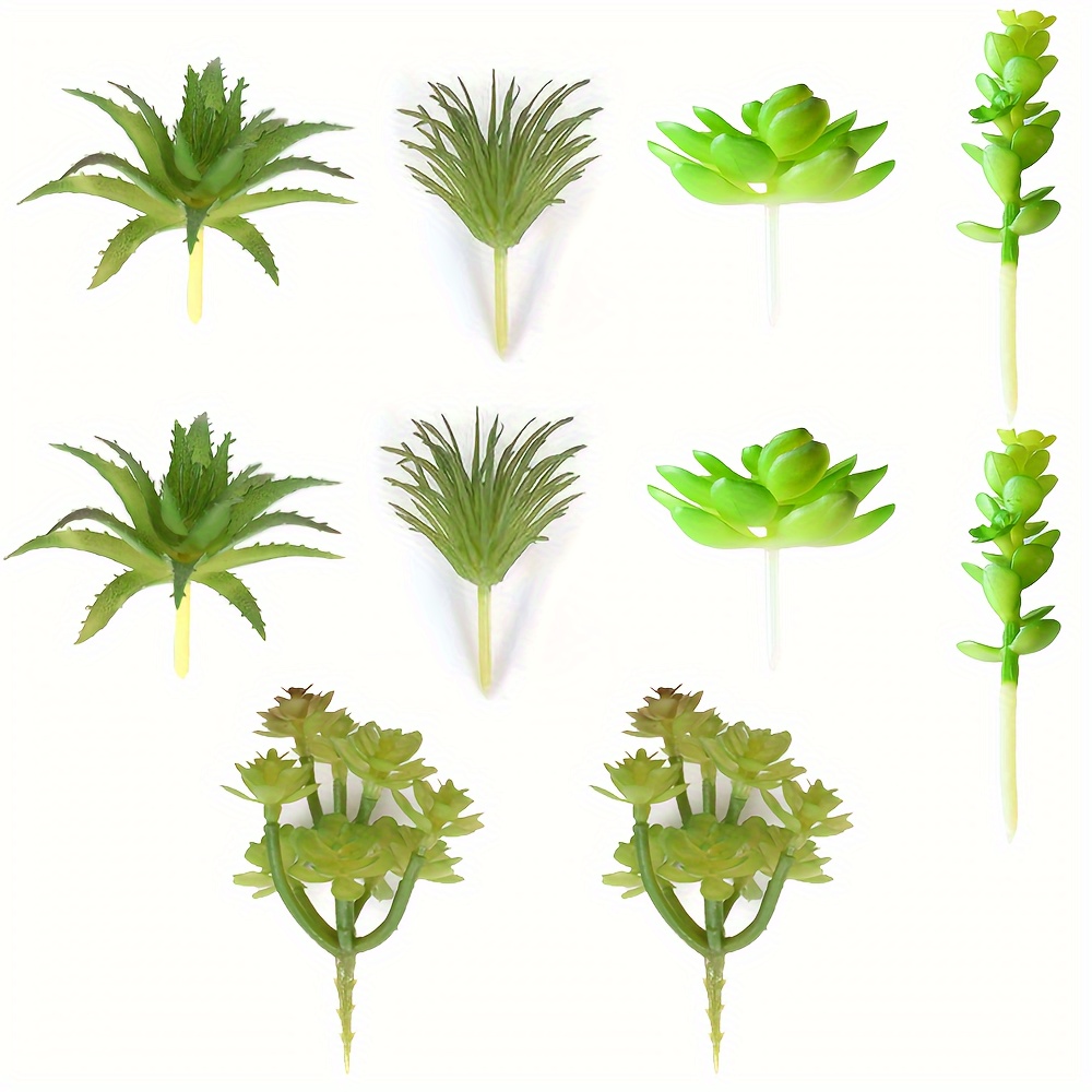 10pcs Artificial Succulents Fake Plants Unpotted Succulent For Craft, Plastic Succulents Assortment In Flocked Green Floral Decor For Party, Garden & Outdoor
