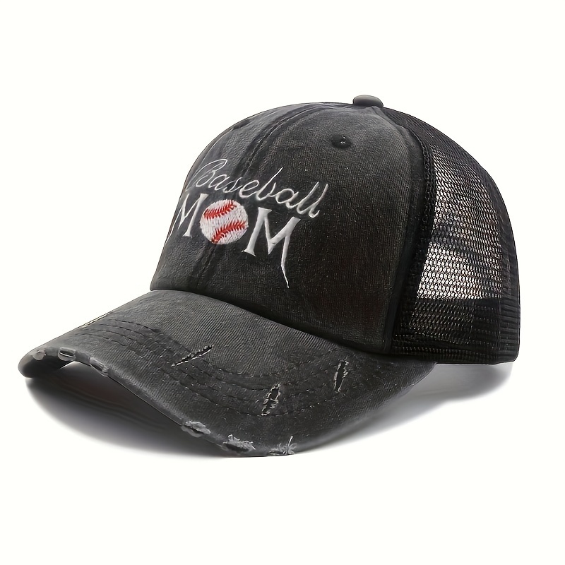 

Baseball Mom Slogan Baseball Breathable Mesh Ponytail Trucker Hat Adjustable Sports Hats Mother's Day Suitable For Women Men