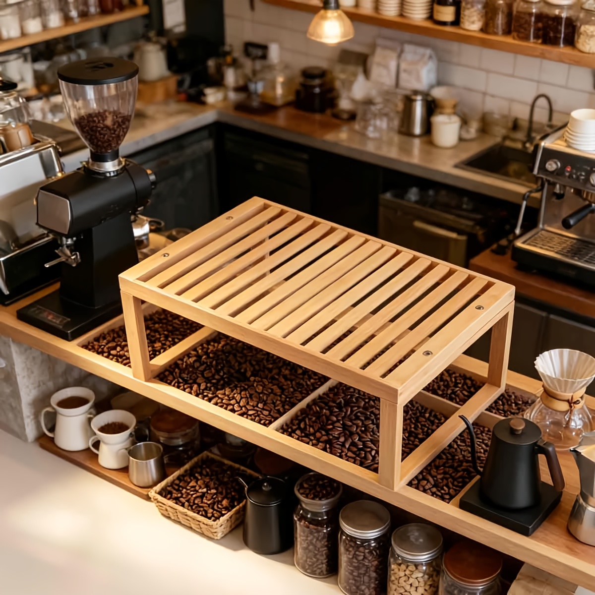 TEMU Extra Large Bamboo Cabinet Organizer Shelf, 1 Pack, Stackable Sturdy Solid Bamboo Rack, Multipurpose Storage For Kitchen Counter, Pantry,