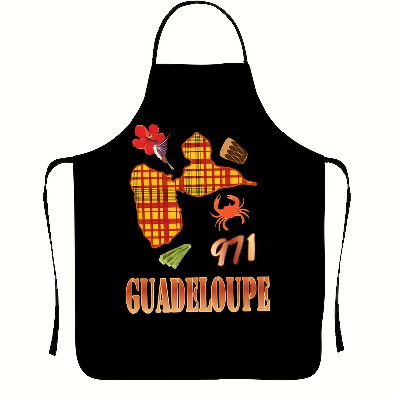 TEMU 1pc Tablier de cuisine 2D à impression plate avec carte de la Guadeloupe, silhouette, typographie et graphisme, tablier de cuisine imprimé