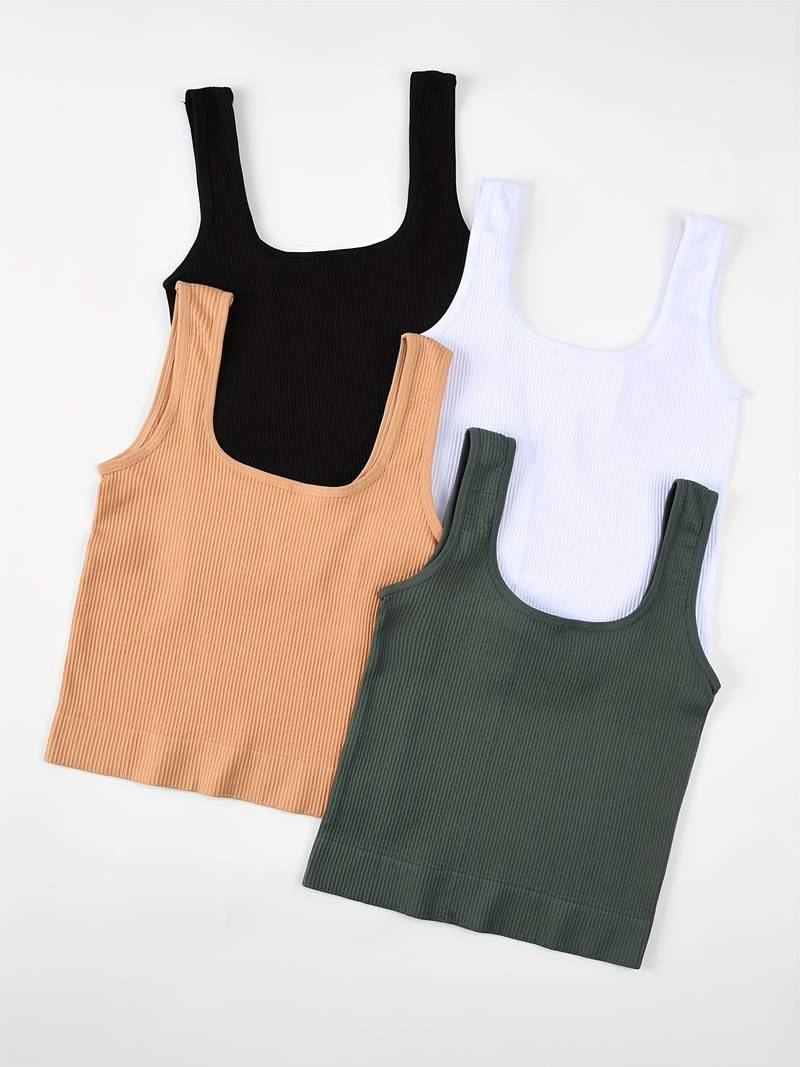 Women's Ribbed Crop Tank Top - Deep V Neck Workout & Yoga Shirt