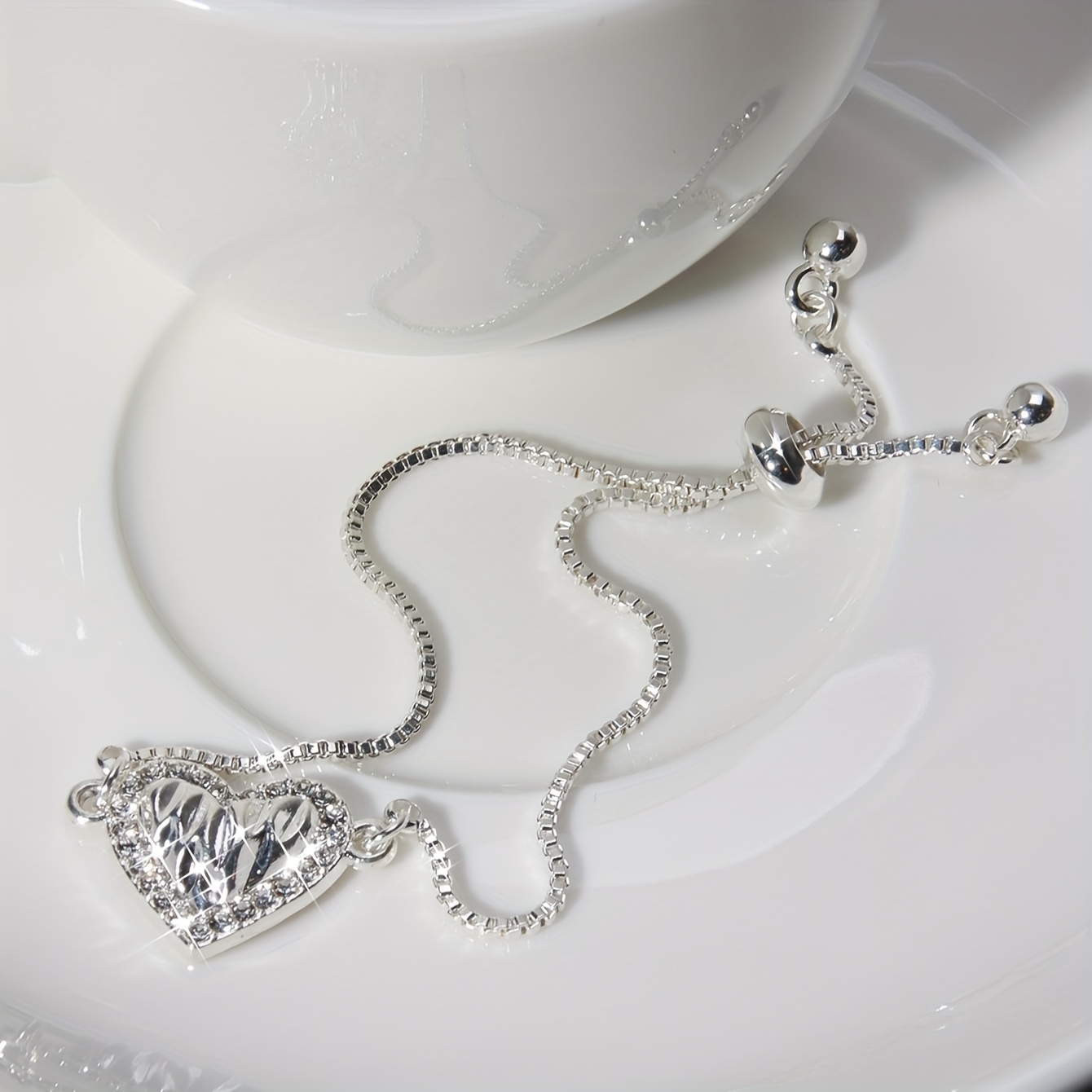 Silver Water Drill Heart Bracelet for Women
