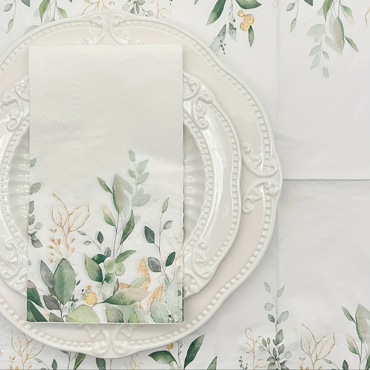 E-shop 20 Stück Eukalyptusblatt-Druck Servietten, 13x15,7 Zoll, 2-lagige dekorative Tischdecken für Hochzeiten, Teepartys Heimfeiern, elegantes grünes