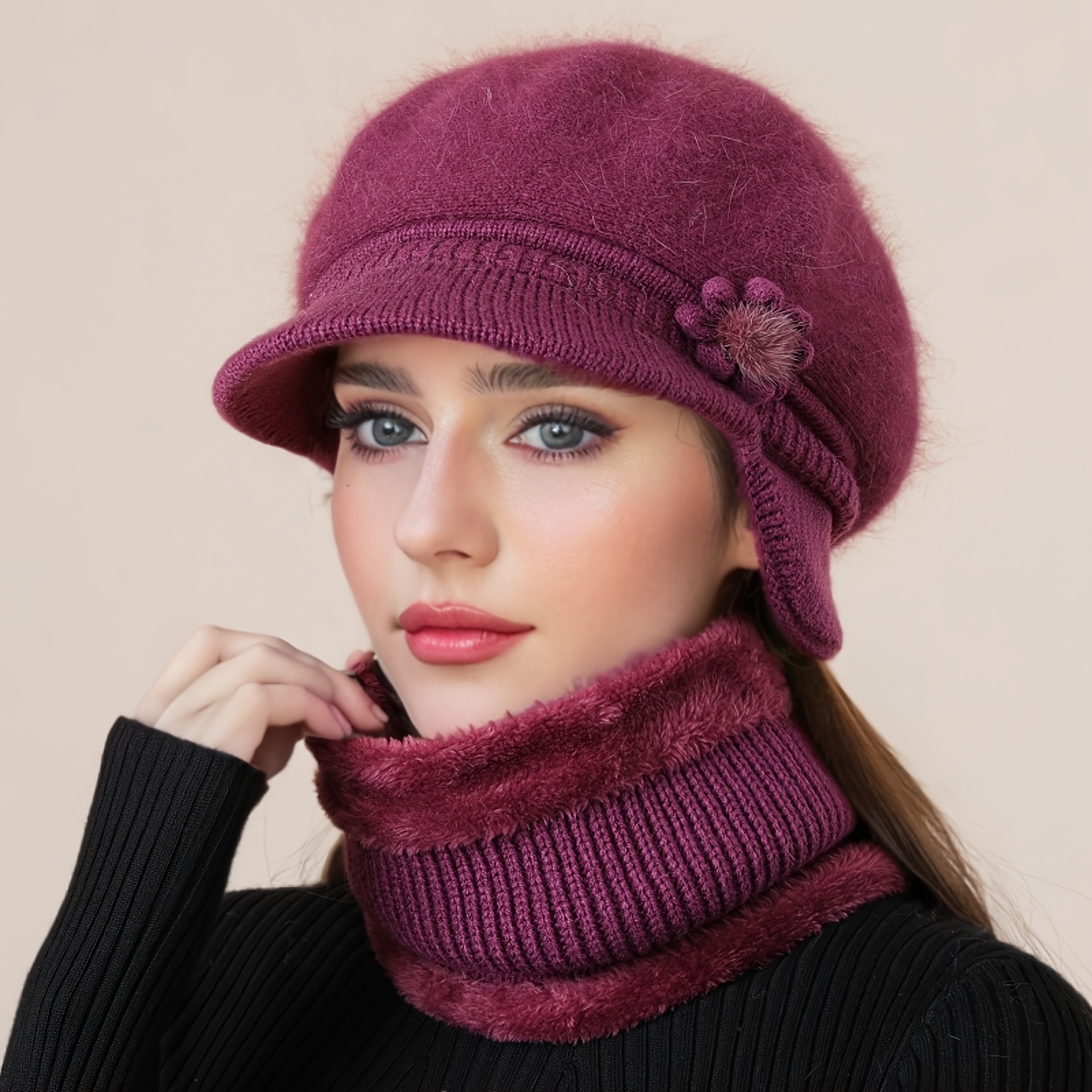 TEMU 1pc Single Hat, New Korean Version For Women, Autumn And Flower Decoration, Elegant Temperament, Warm And Practical Solid Color Duck Tongue Hat,