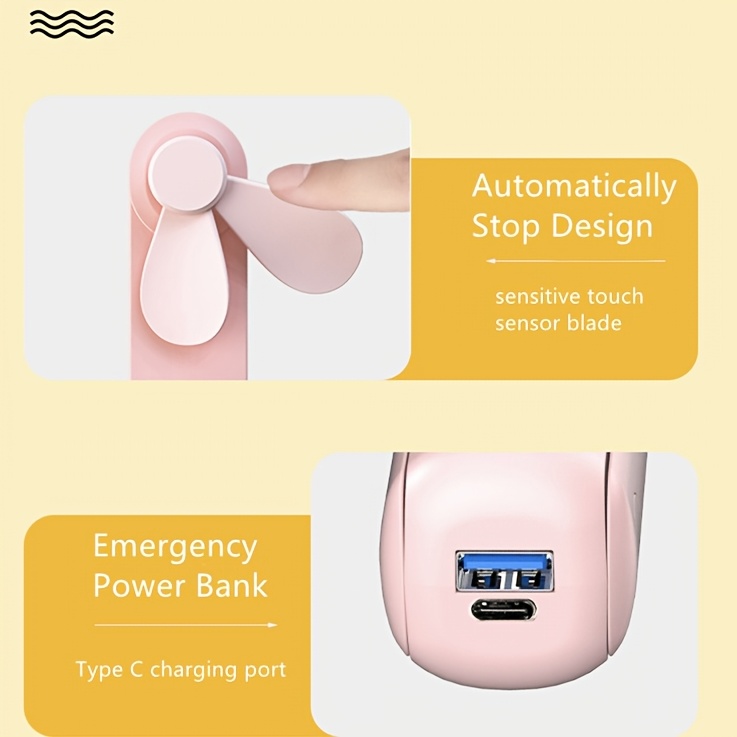 Un ventilateur portable qui double d'une banque d'alimentation, mini et pliable, silencieux pour une utilisation en dortoirs ou bureaux sur un bureau.