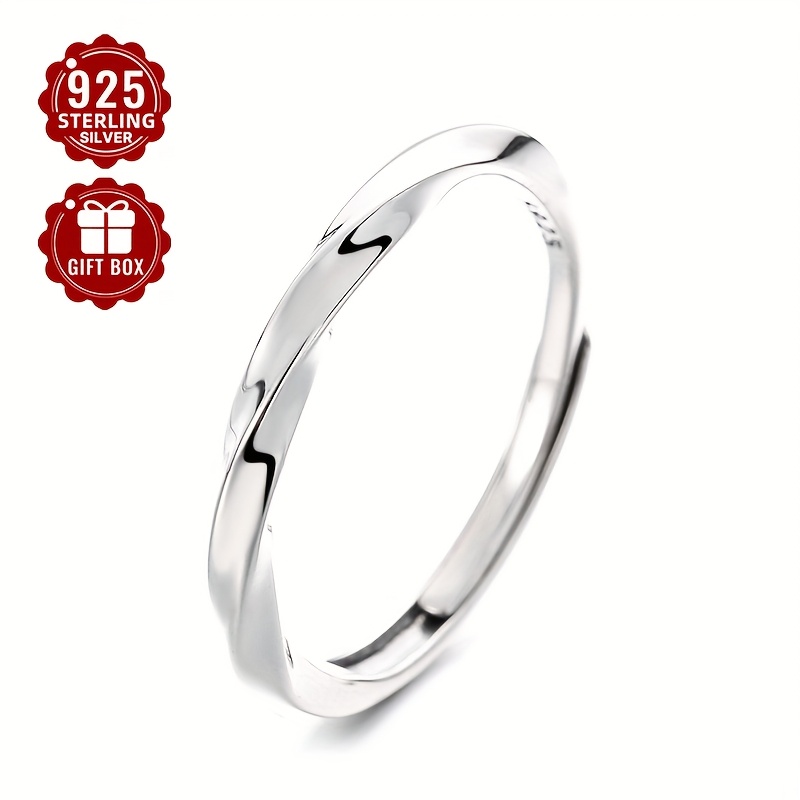 

1pc S925 Pure Silvery Retro Design Möbius Ring Twist Ring Open Adjustable Low Allergy Ring . 1.8g, Vana