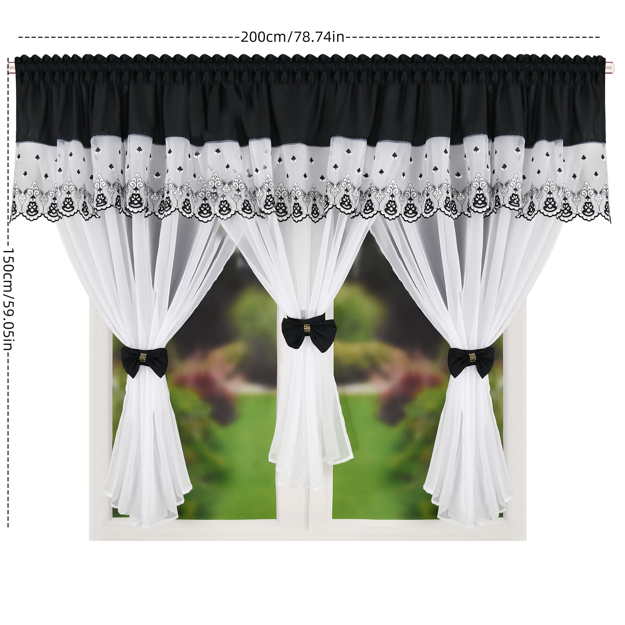 E-shop 1 Set/3 Stück Vorhang Dekorationsset im Bohemian-Stil für mehrere Räume, florale Stickerei, transparente Vorhänge