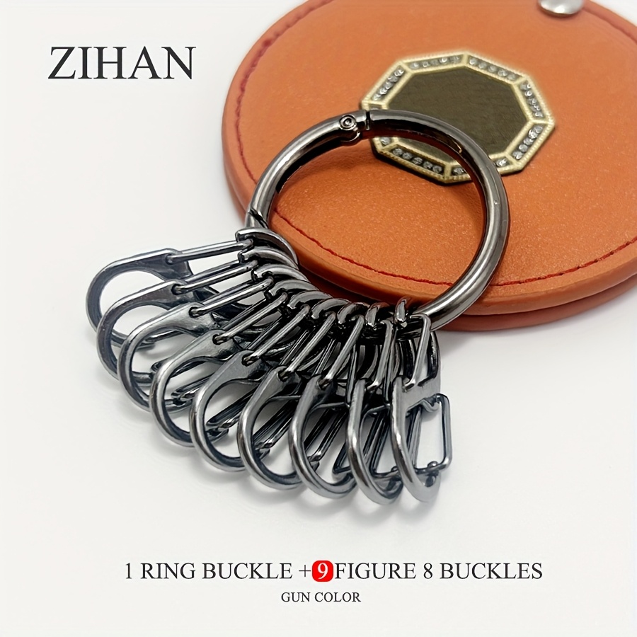 9pcs 8-shaped + 1 Large Round Ring Keychain, Multi- Design, Convenient Storage