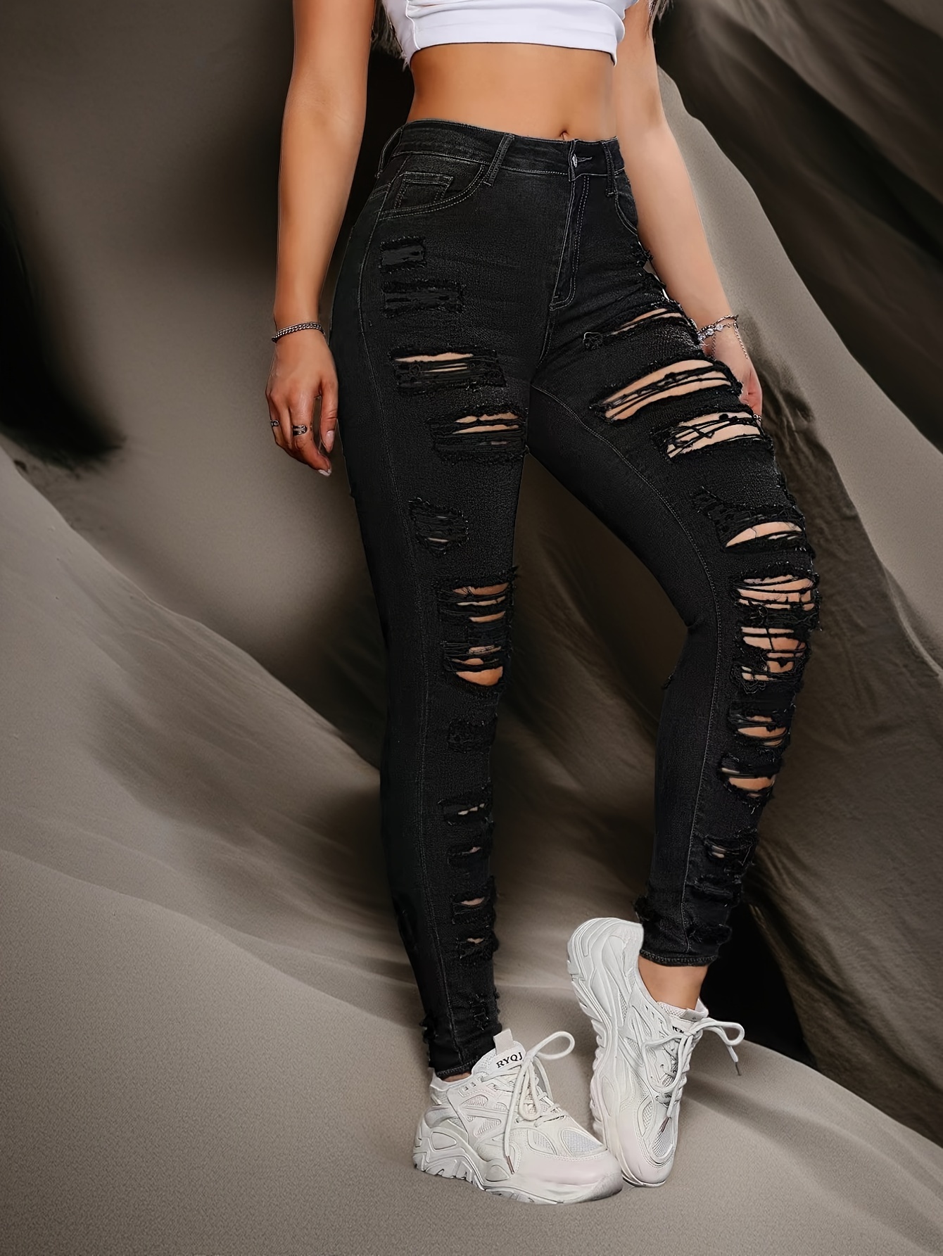 High waisted ripped skinny jeans fashion womens