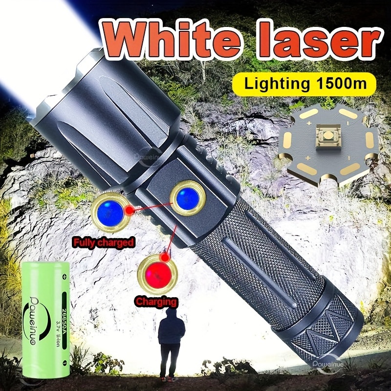 Lampe de poche LED Ultra puissante, Laser blanc, torche haute
