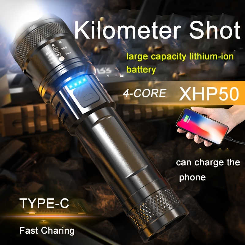 

Powerful Xhp50 Led Zoomable Flashlight, Usb Super Bright Flash Light, Handheld Flashlight For Home Outdoor Camping, Fishing