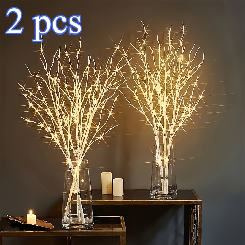2pcs decorative glow in the dark birch branches battery powered artificial branch lights for elegant indoor christmas and new year decor   additions reading light decor holiday occasions batteries not included