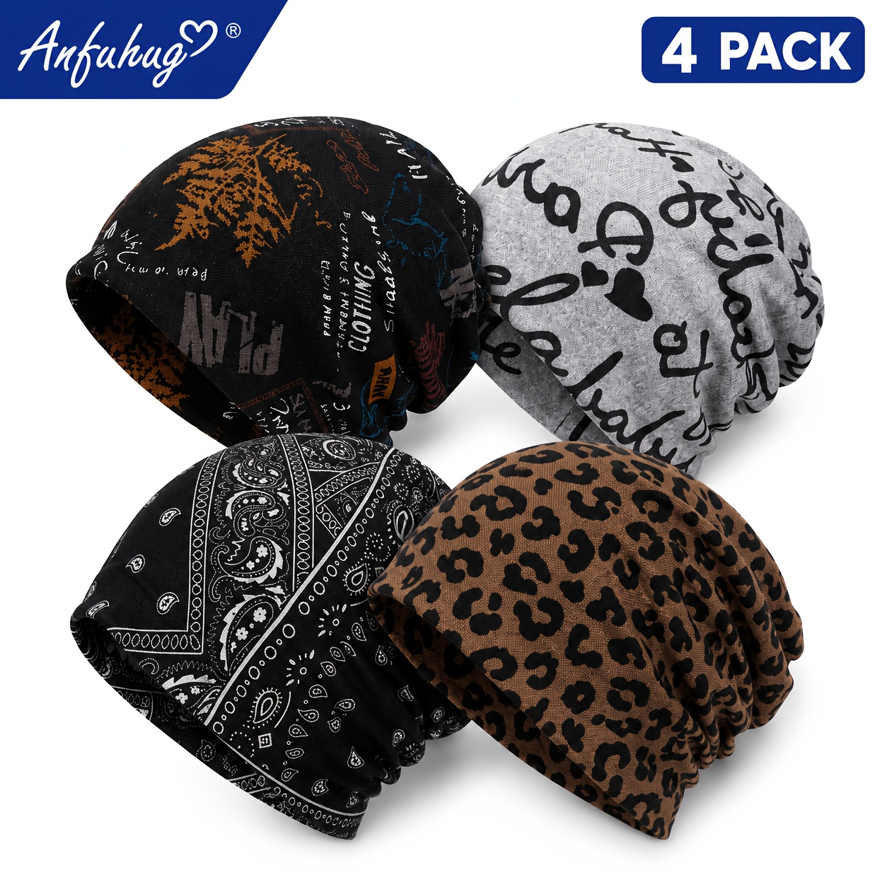 TEMU 4 Pack 2-in-1 Slouchy Beanie & Neck Warmer Combo - Hat And Neck Warmer Suitable For , Fits Most, Wear, Caps For Christmas Gifts, Lightweight
