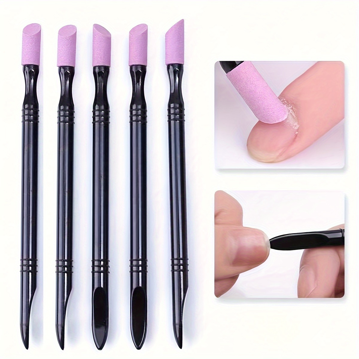 

5pcs Manicure Set: Dual-tip Quartz & Ceramic Nail Care Kit - Exfoliating, Dead Skin Removal, 45° Angle Cuticle Pusher & For And Gel Nails