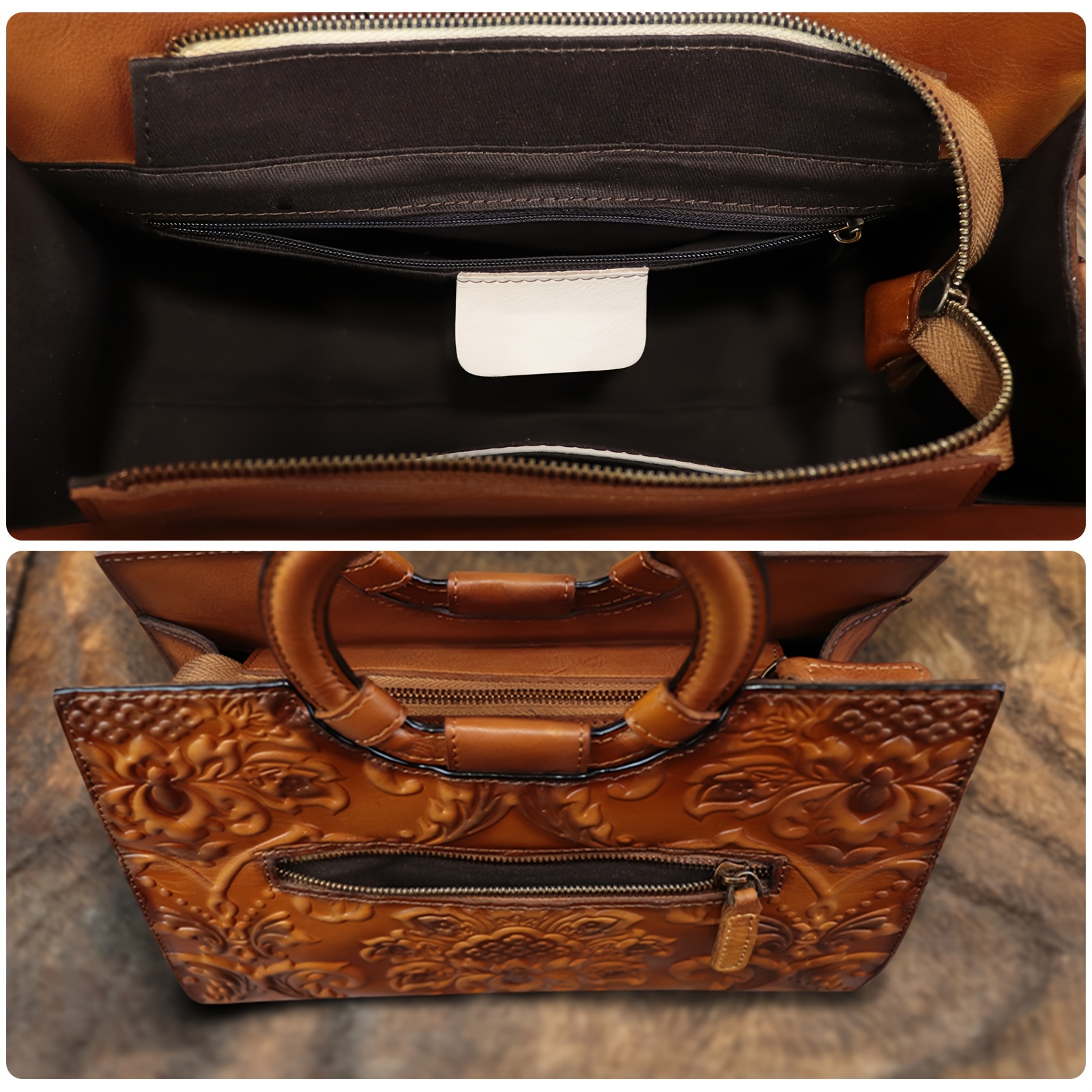 QWQ Women' Genuine Leather Handbag & Purse - Top-Grain Cowhide Vintage Satchel Bag with Detachable Crossbody/Shoulder Strap, Embossed Full-Price Genuine Leather Bag (No Cheapen Additions) for, Travel, Everyday Use -