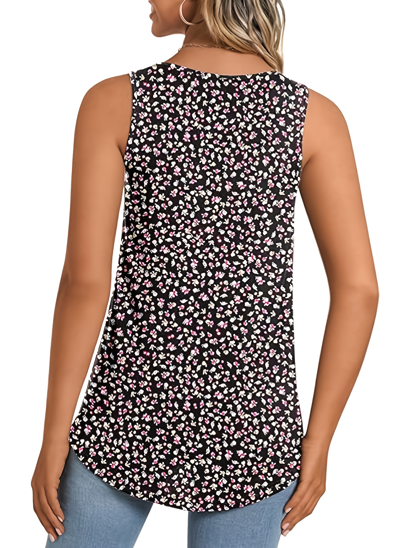 Women'S Plus Size Floral Print Sleeveless Tank Top Casual Loose Fit,  Round Neck, Pleated Design, Lightweight Breathable for Summer Outfits,  Plus