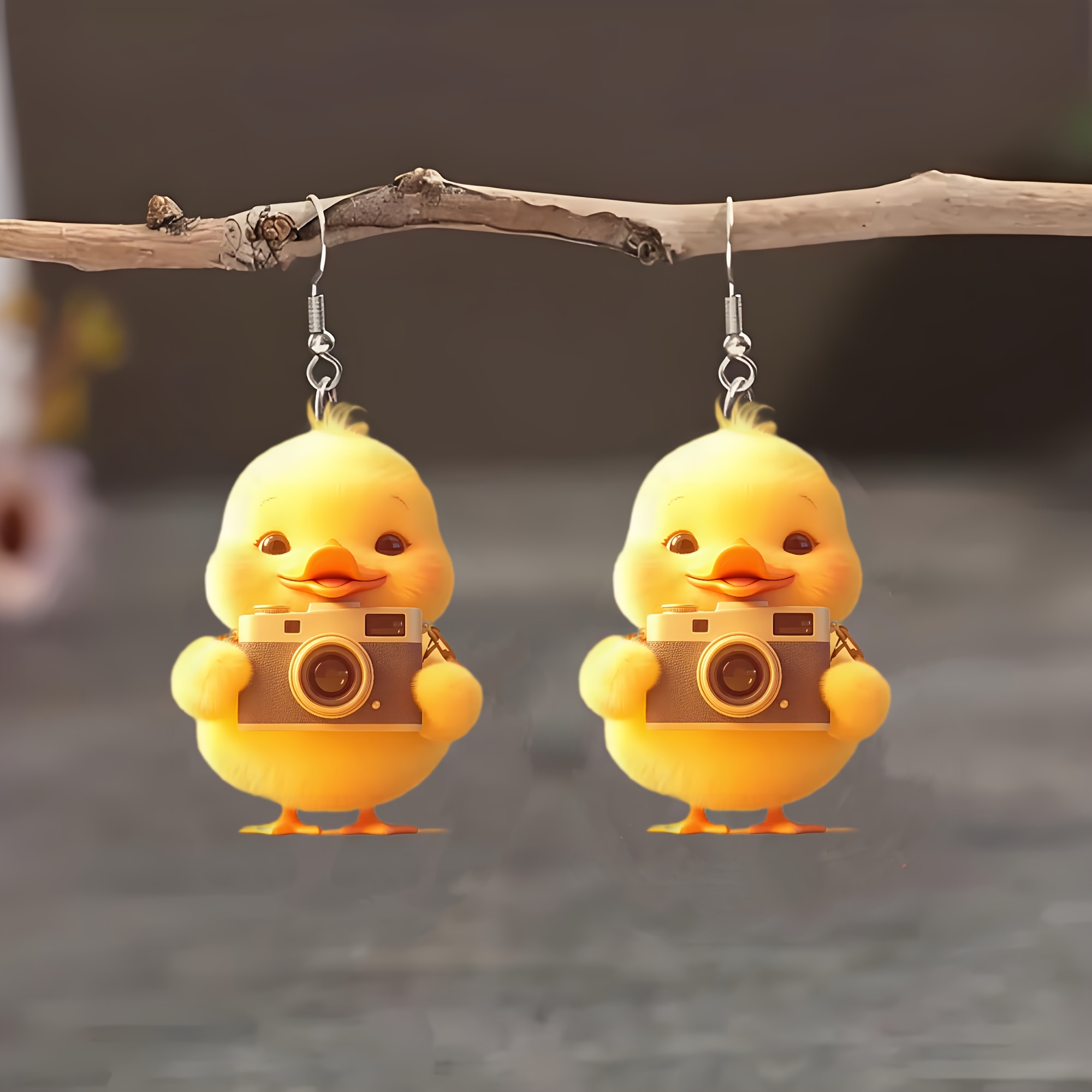 

Acrylic Duck Camera Charm Earrings - 1 Pair, Quirky Dangle Earrings, Unique Personalized Simple Design, Festive Party Gift Jewelry For Men And Women