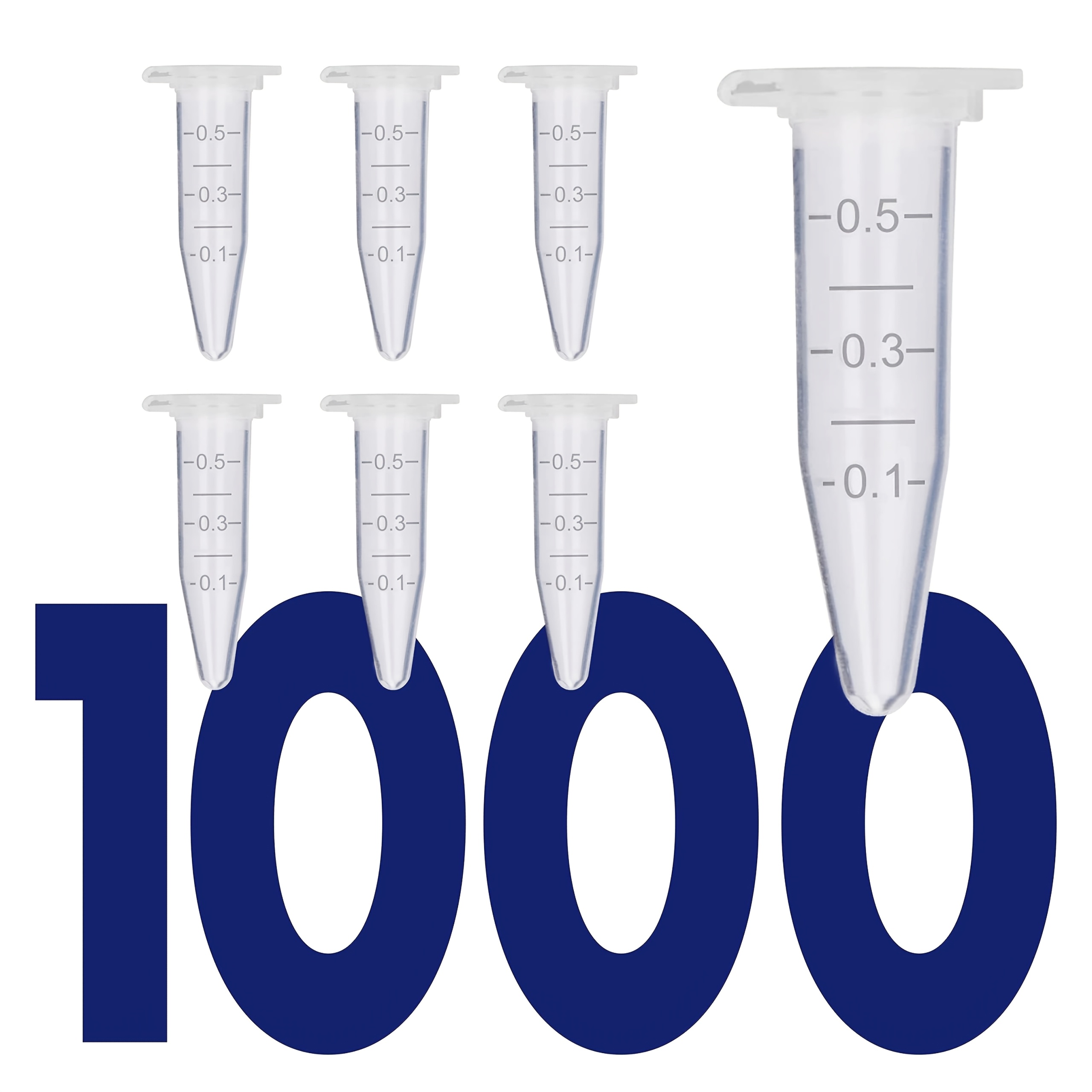 1000pcs 0.5ml/0.02oz Transparent Graduated Sealed Mini Centrifuge Tubes, Polypropylene Material Test Tube