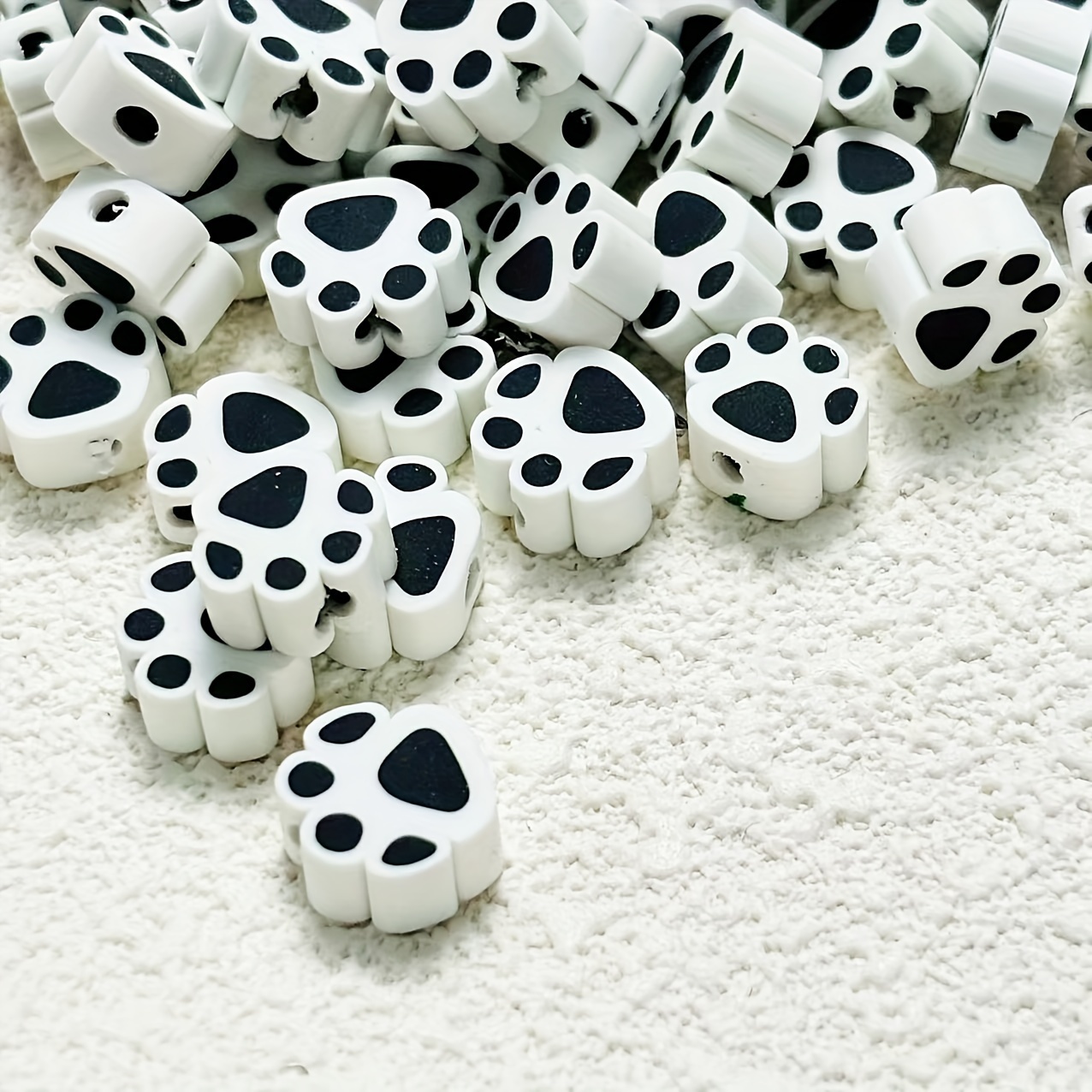 20pcs Soft Pottery Colorful Dog Paw Medium Hole Beads, Diy Handmade Decoration Accessories Cartoon Cute