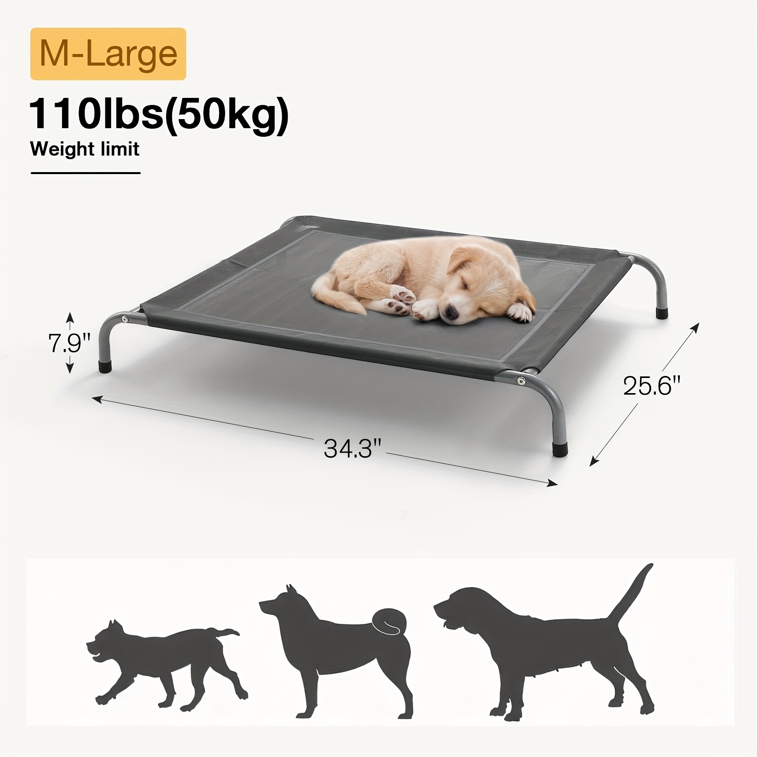 TEMU Cooling Elevated Dog Bed For Large Dogs, Portable Indoor And Outdoor Raised Dog Bed With Breathable Mesh, Chew-proof Pet Hammock Cots With