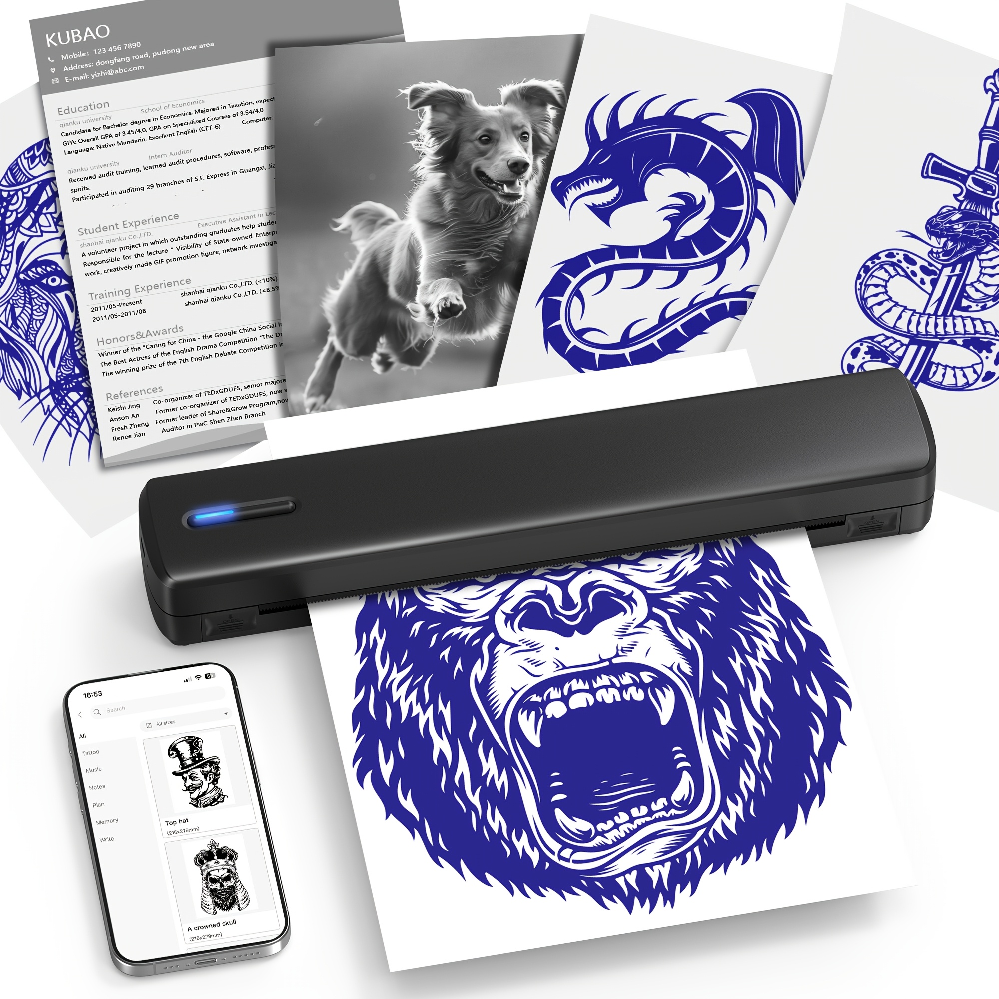 TEMU Portable Wireless Thermal Tattoo Printer & A4 Printer, Comes With 20pcs Thermal Paper, Tattoo Printer For & Beginners, Inkless A4 Printer Mobile