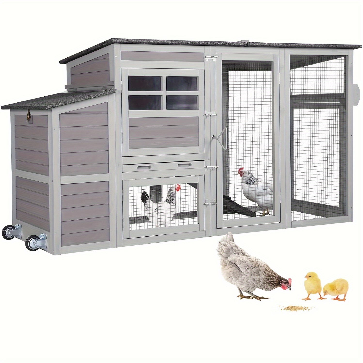 

Aivituvin Chicken , Chicken House With Wheels, Wooden Hen House Poultry Cage With Nest Box And Large Run -78in