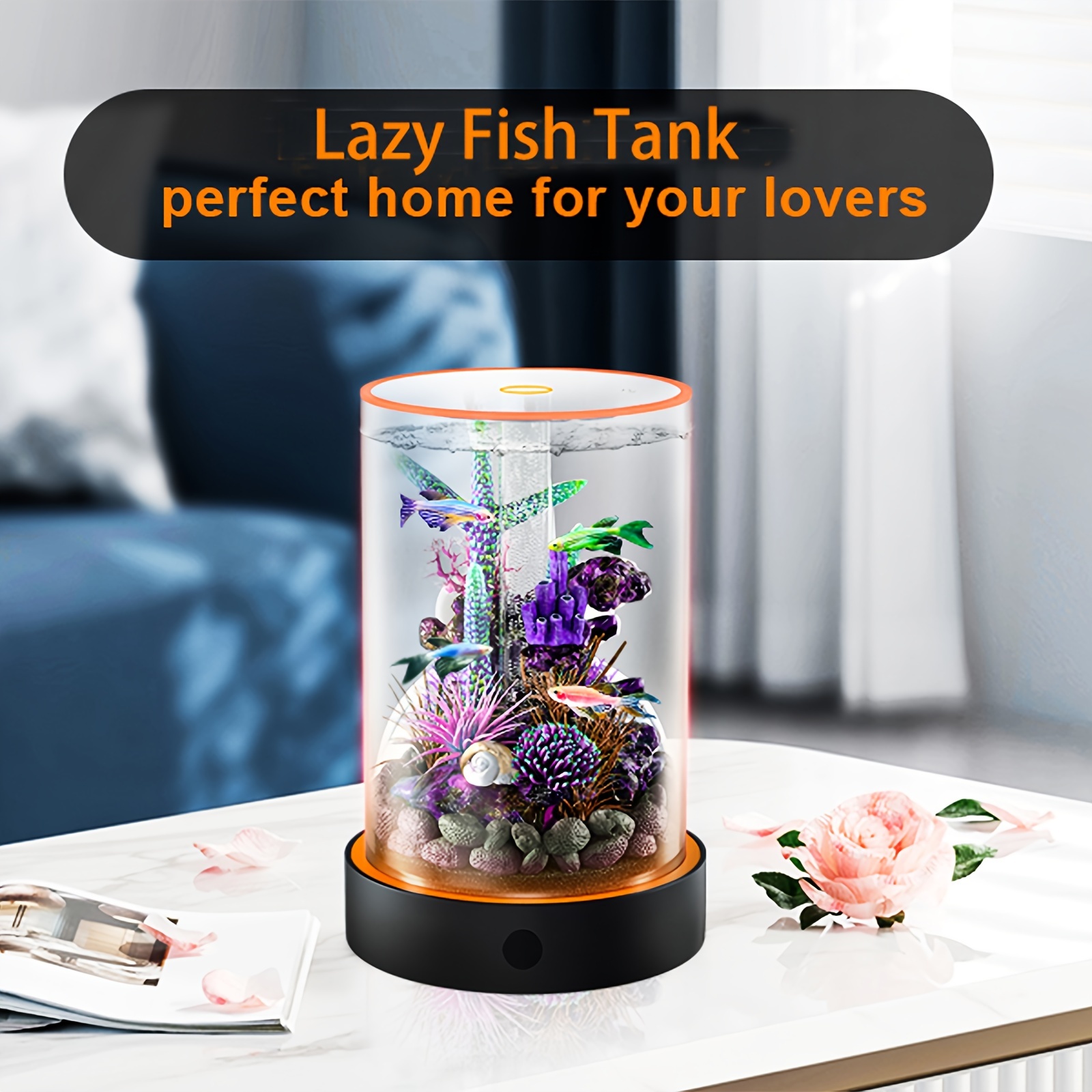 Mini Fish Tank Usb Rechargeable With Clock Function Led Light