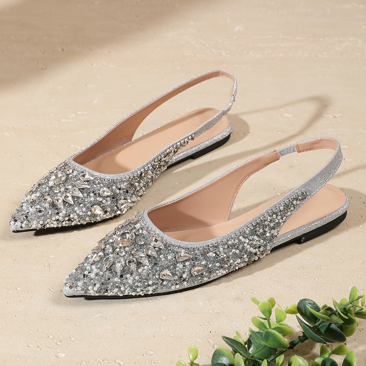 3638 1 summer womens elegant luxury flat sandals with sparkling  s golden silvery starry design pointed toe ankle   sole   shopping parties commuting and office wear office footwear sparkling   sandals durable flat sandals 5 5 silvery 16