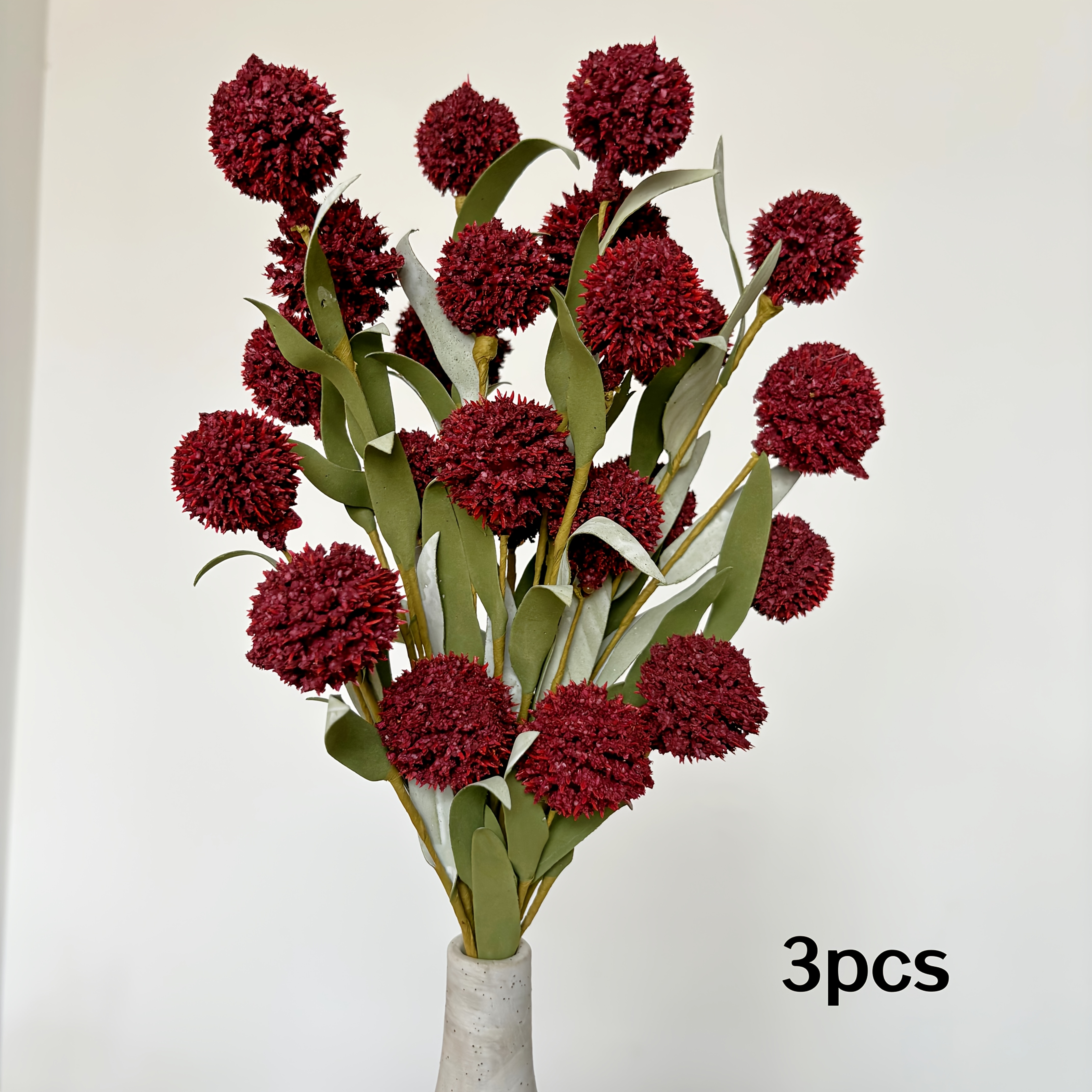 TEMU Festival Artificial Flowers, 3pcs Set Of Artificial Wine-red Dandelion Hydrangea Stems, Hand-twisted Flower Branches, Decoration, Festival