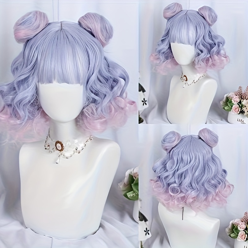 

Anime-inspired Synthetic Wig With Double Buns - Viscose, Heat Resistant, Texture, Adjustable Cap For Cosplay And