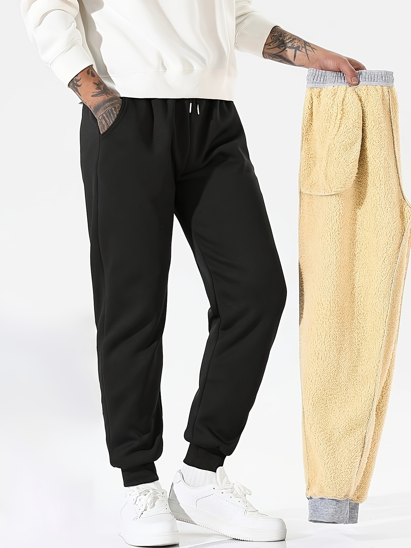 1pc Pantalones de chándal para hombre de color con corte de pantalón de  felpa de poliéster 100%, estilo casual estiramiento, aj